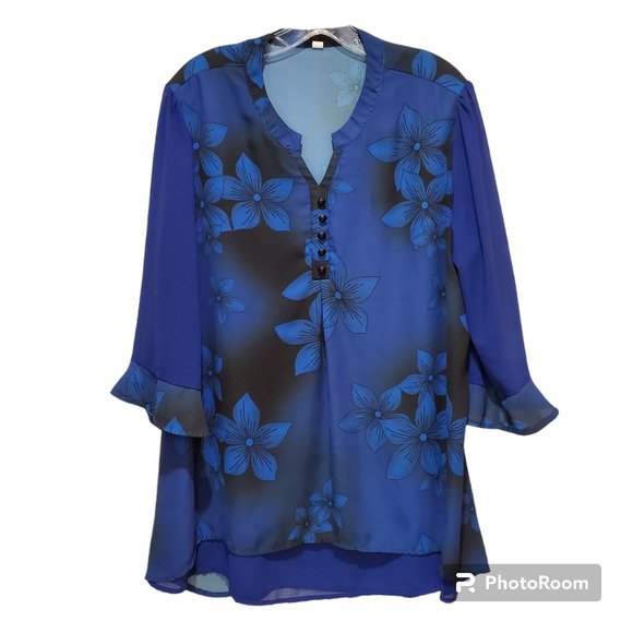 BGTEEVER Women Plus Size XXL Bold Floral Print Blouse Decor Buttons - Picture 1 of 5